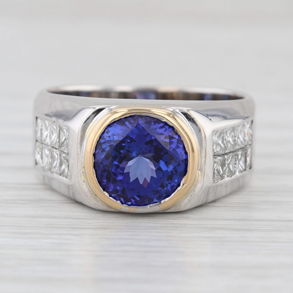 4.18ctw Tanzanite Diamond Men's Ring 14k White Yellow Gold Size 8.5