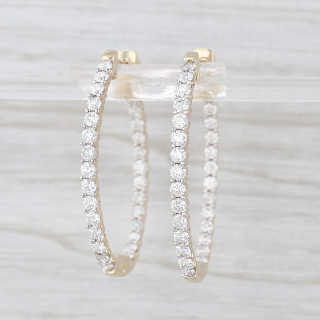 2.85ctw Inside Out Diamond Oval Hoop Earrings 14k Yellow Gold Hinged Snap Top