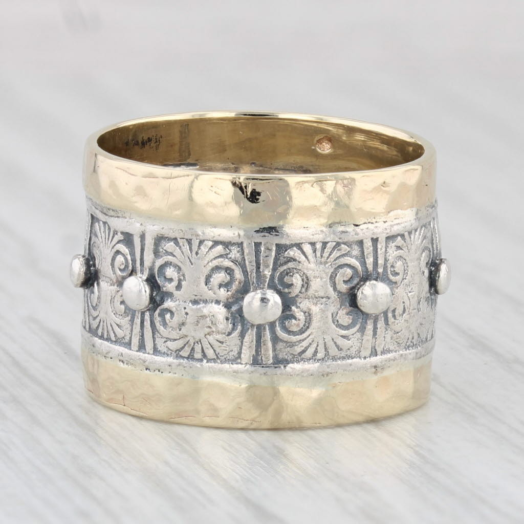 Light Gray Wide Cigar Band Ring 14k Gold Sterling Silver Statement Size 6 Prodesso