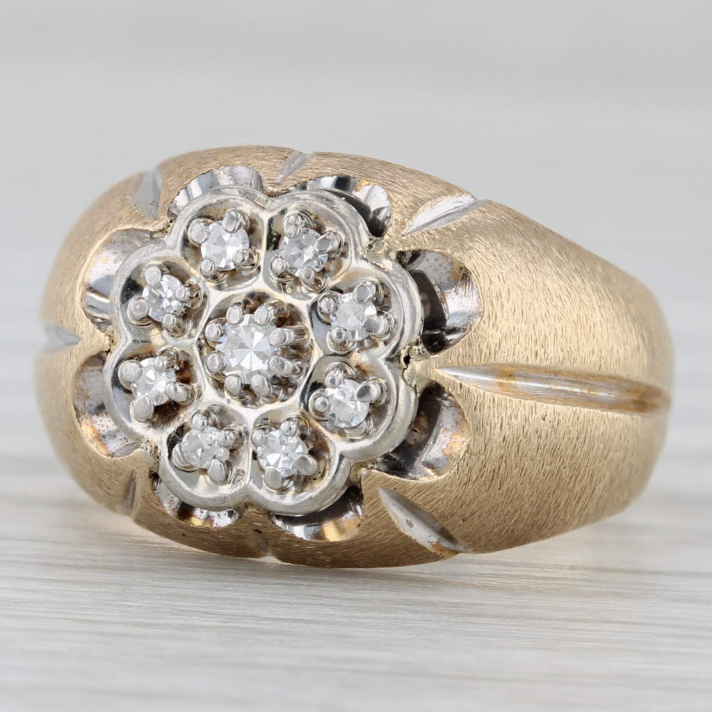 Gray Vintage 0.15ctw Diamond Cluster Belcher Setting Ring 10k Gold Size 7.5