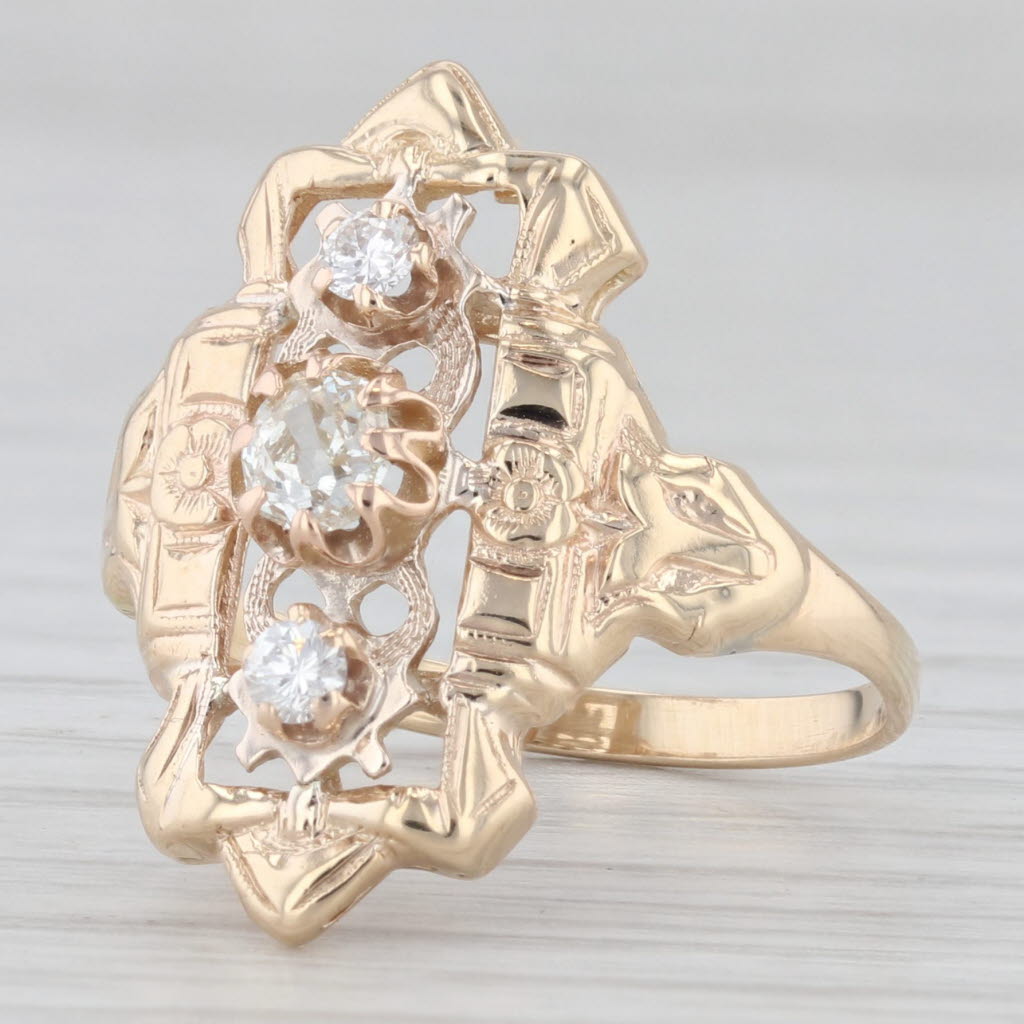 Light Gray Antique 0.26ctw 3-Stone Diamond Ring 14k Yellow Gold Openwork Size 6