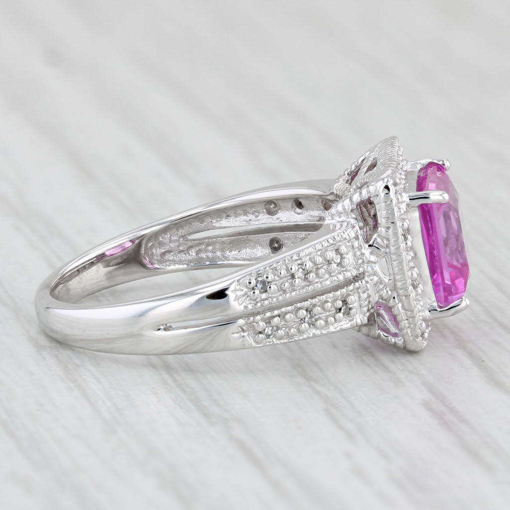 Light Gray 2.63ctw Lab Created Pink Sapphire Diamond Ring 10k White Gold Size 6.5