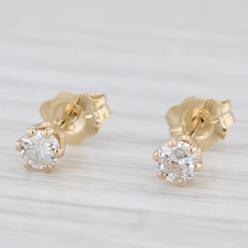 Light Gray 0.20ctw Round Diamond Solitaire Stud Earrings 14k Yellow Gold