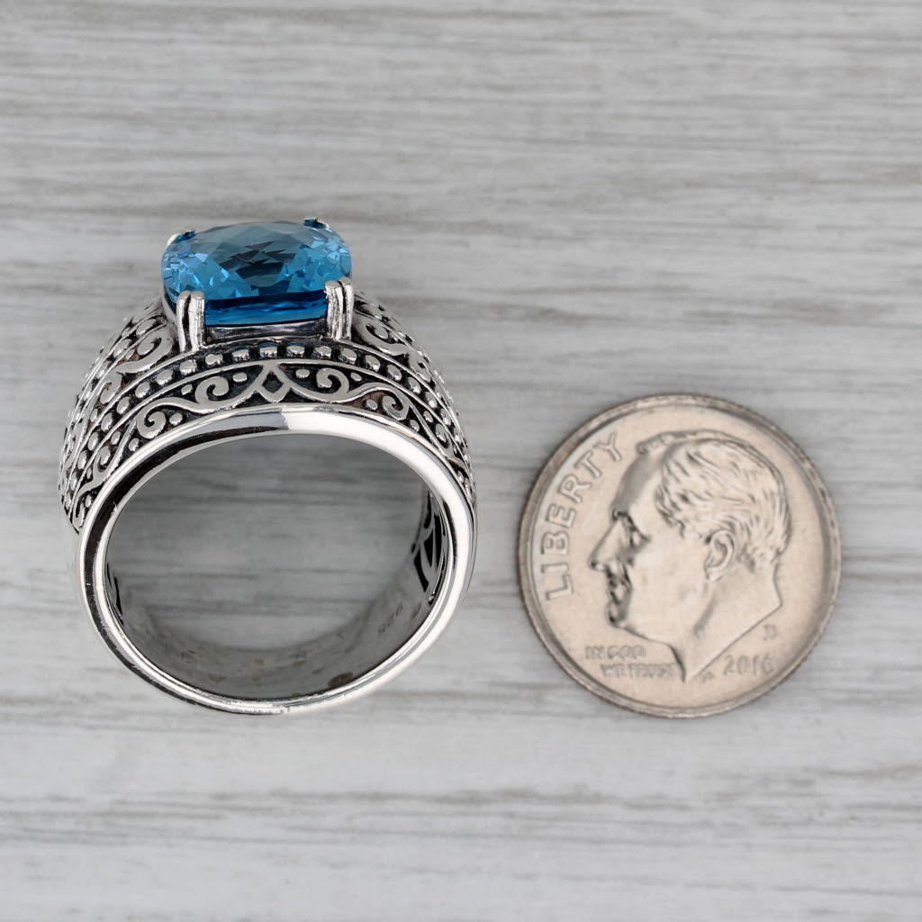 Gray Effy 7ct Cushion Blue Topaz Ring Sterling Silver Ornate Size 7.25