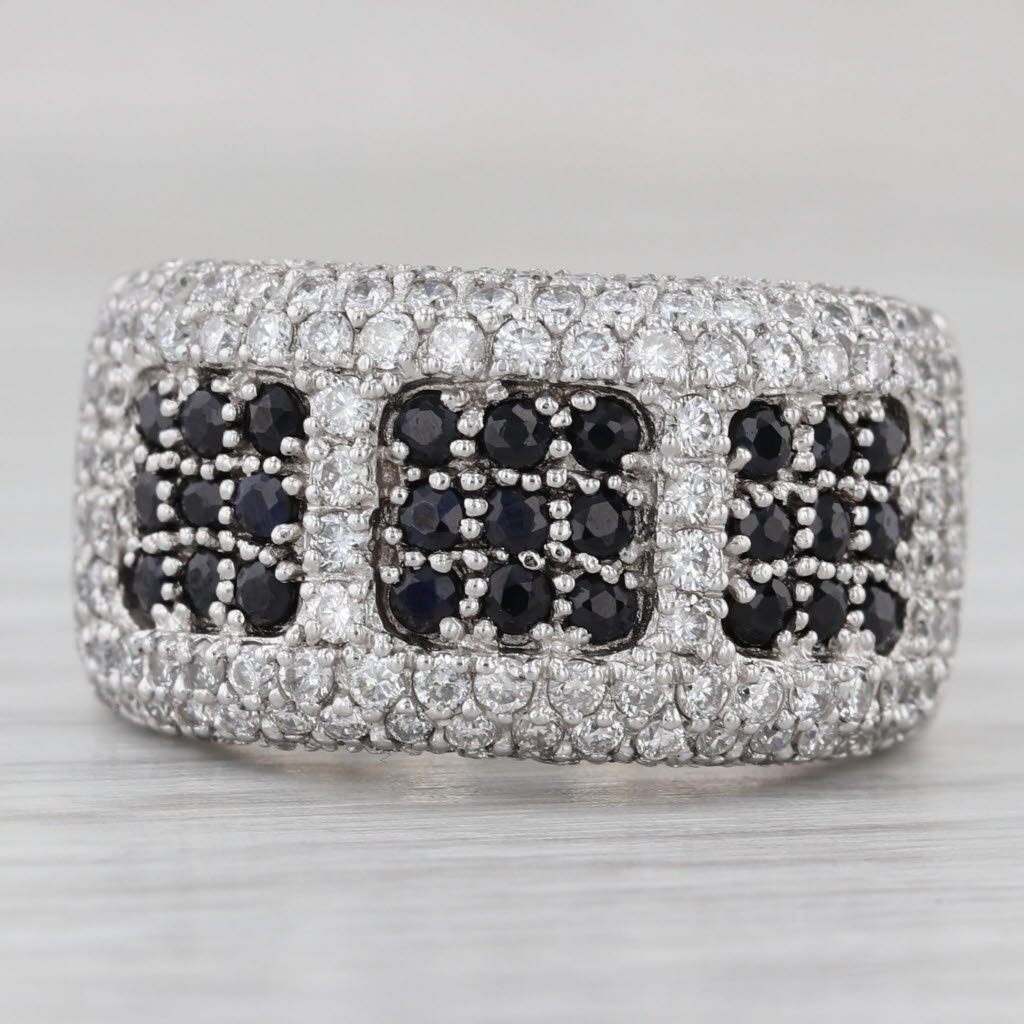 Gray 2.30ctw Pave Diamond Sapphire Cluster Ring 18k White Gold Size 8.5