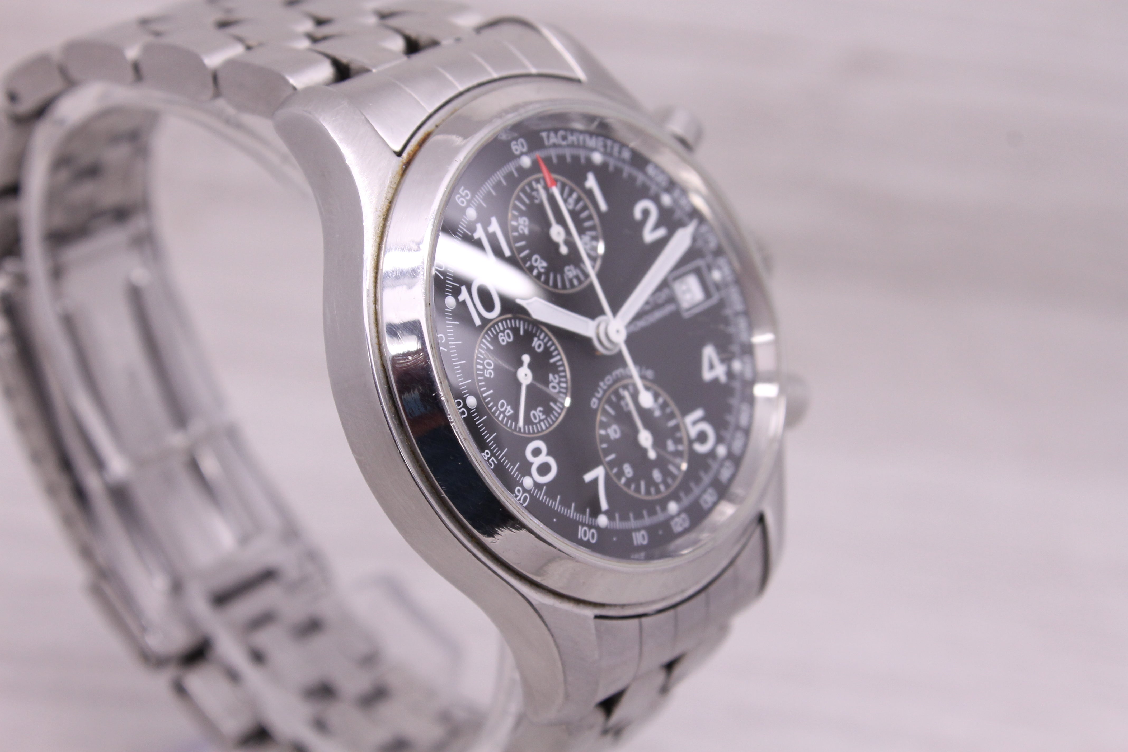 Dark Gray Hamilton 40mm Stainless Steel Mens Automatic Chronograph Watch w/ Bracelet 3828