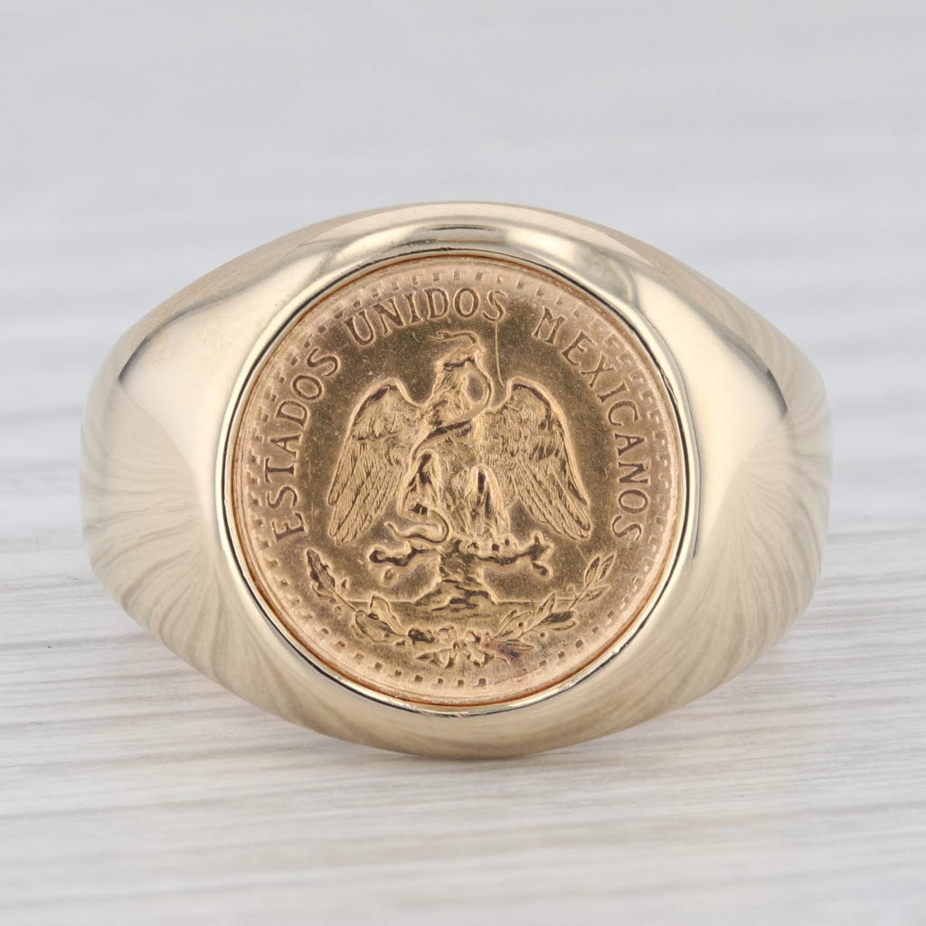 Light Gray 1945 Dos Pesos Coin Ring 14k 900 Yellow Gold Size 9 Mexico