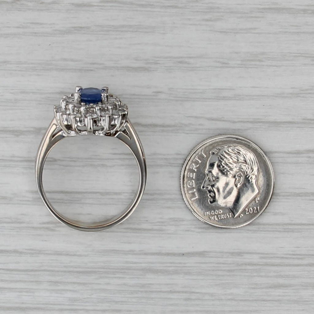1.73ctw Oval Blue Sapphire Diamond Halo Ring 14k White Gold Size 8 Engagement