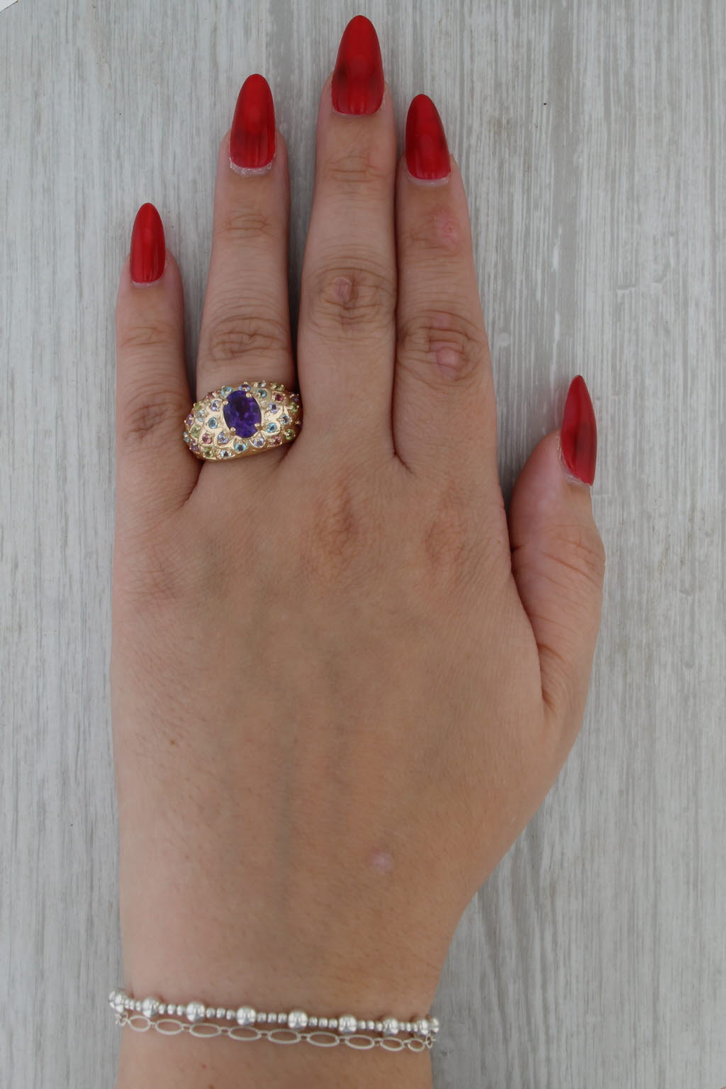 Amethyst Gemstone Ring 10k Gold Tourmaline Topaz Aquamarine Tanzanite Peridot