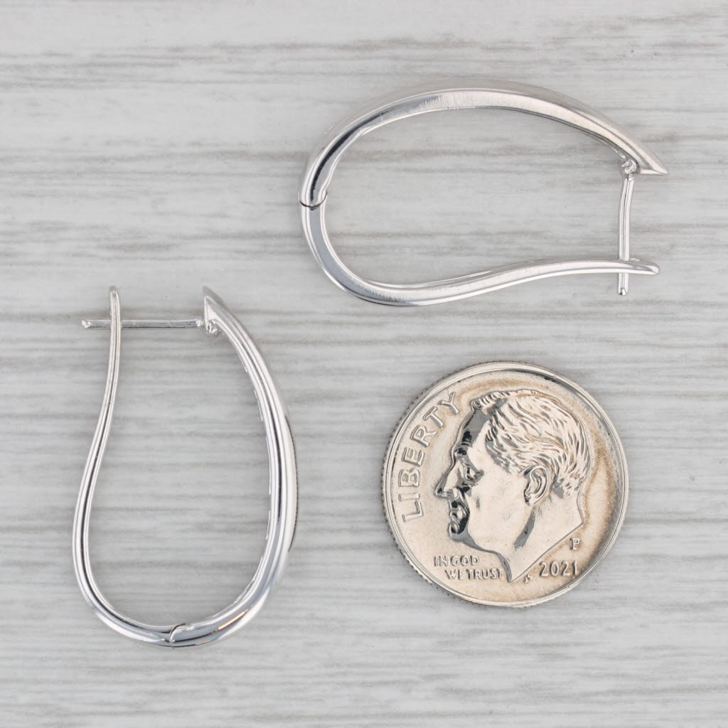 Gray 0.84ctw Diamond Journey Hoop Earrings 14k White Gold Snap Top Oval Hoops