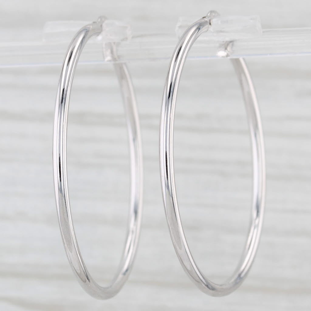 Light Gray New Round Hoop Earrings 14k White Gold Snap Top Hoops 2 x 40 mm