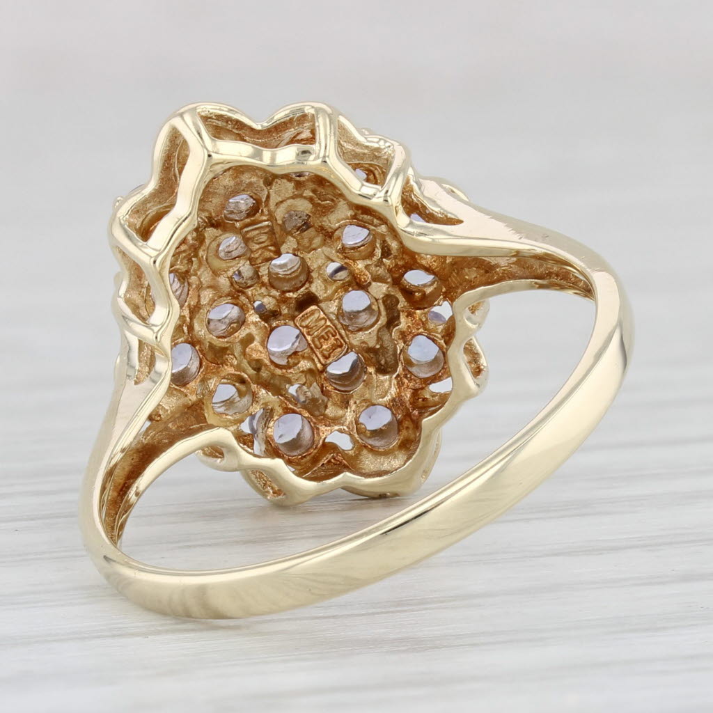 Light Gray 0.80ctw Tanzanite Cluster Ring 10k Yellow Gold Size 10 Cocktail