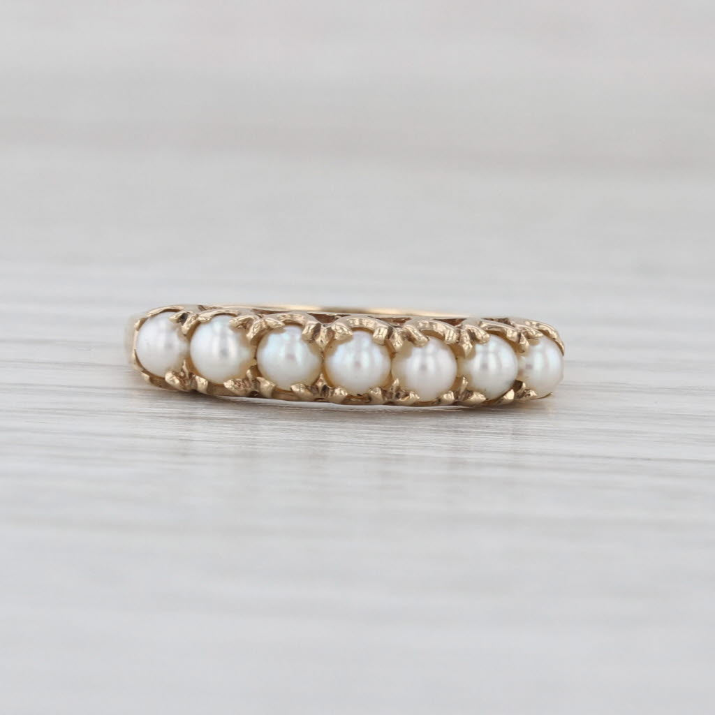 Vintage Cultured Pearl Ring 10k Yellow Gold Size 7 Stackable Wedding Band