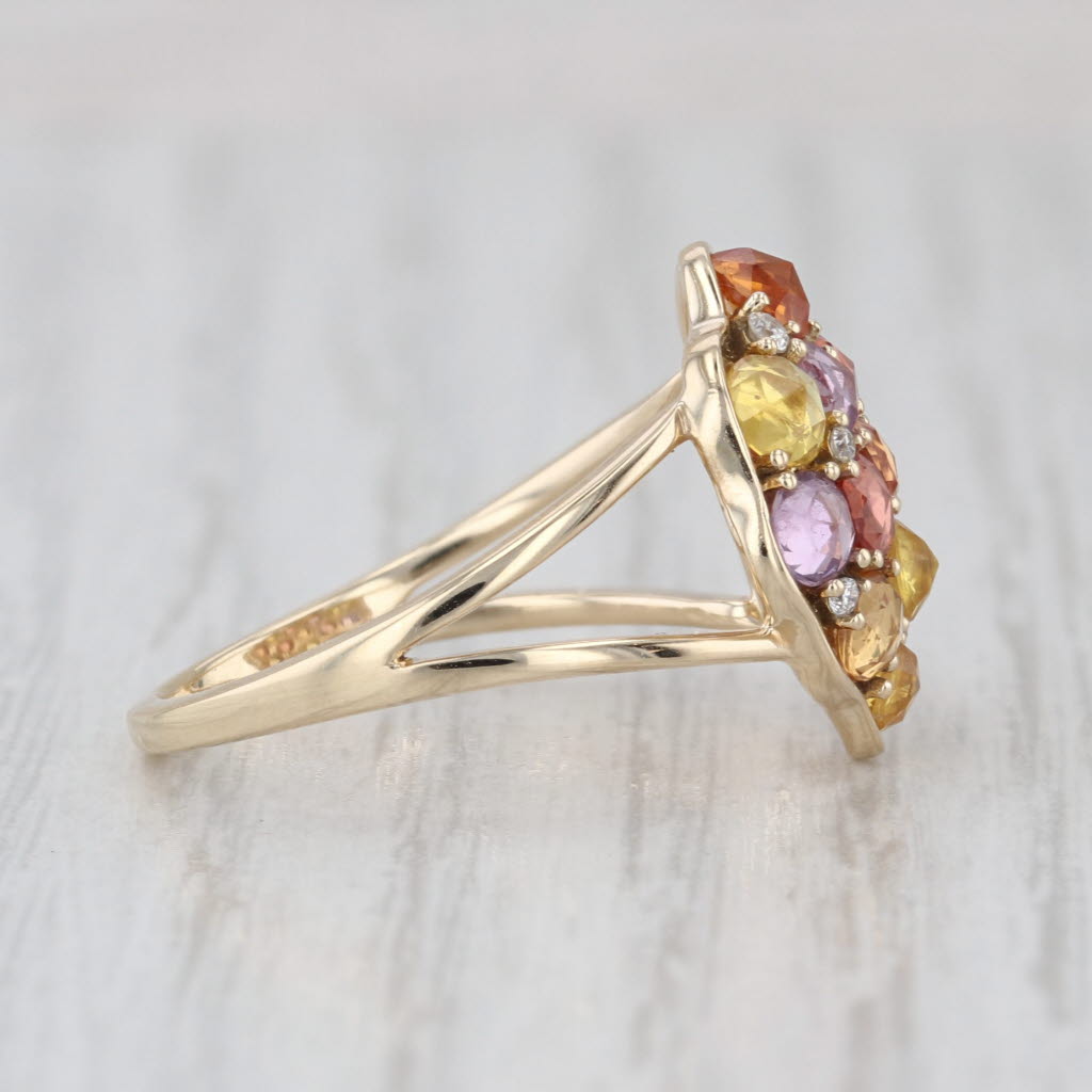 1.69ctw Multi-Color Sapphire Diamond Cluster Ring 14k Yellow Gold Size 7.75