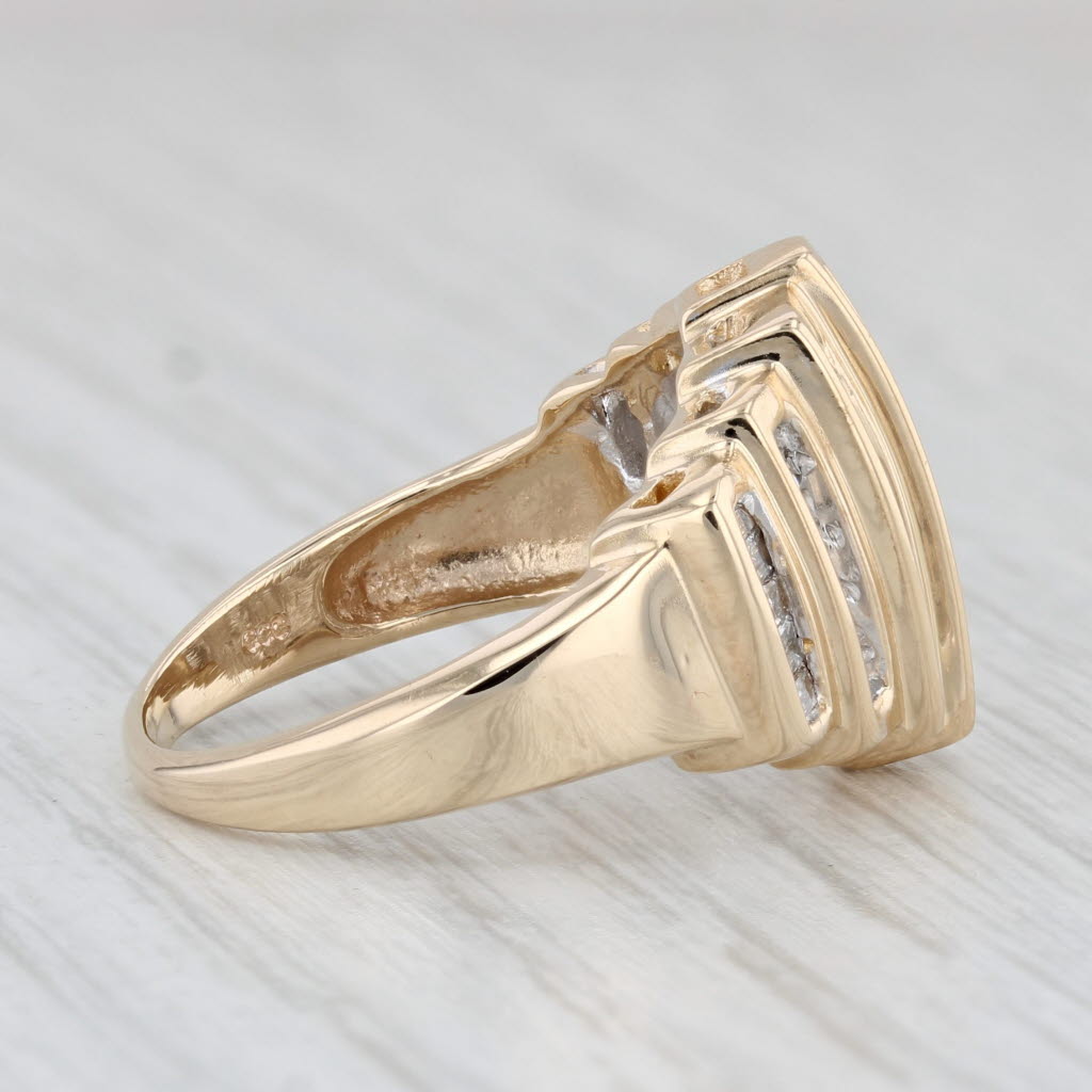 Light Gray 0.80ctw Diamond Ring 14k Yellow Gold Size 7 Tiered Beveled