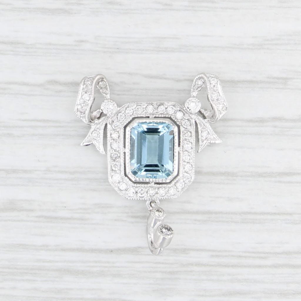 1.65ctw Aquamarine Diamond Halo Pendant 18k White Gold Drop