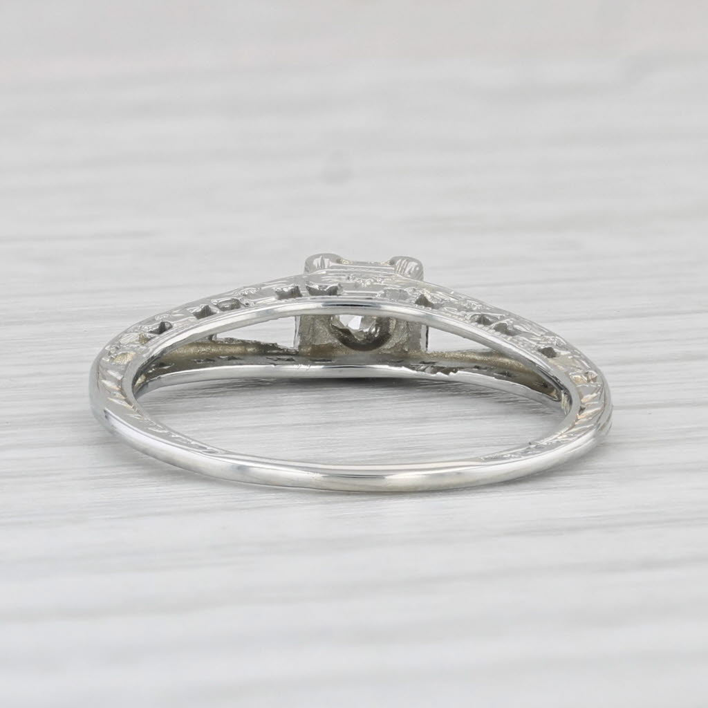 Light Gray Art Deco Diamond Solitaire Ring 18k White Gold Size 5.5 Vintage