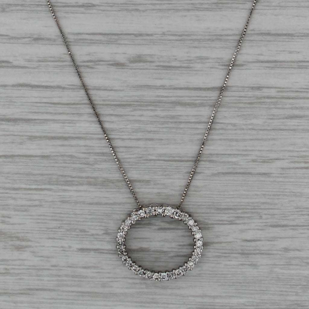 0.45ctw Diamond Eternity Oval Pendant Necklace 14k White Gold 18.75" Box Chain