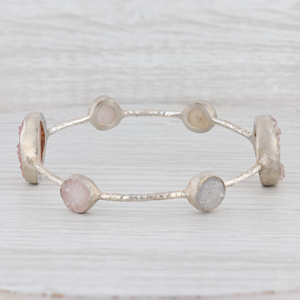 New Nina Nguyen Bangle Bracelet 8" Sand White Druzy Quartz Sterling Silver