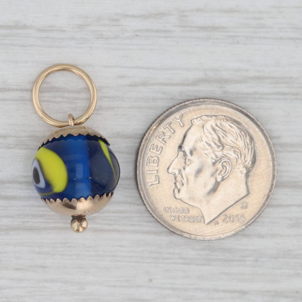 Gray Vintage Glass All Seeing Eye Pendant 9k Yellow Gold Sphere Bead Charm