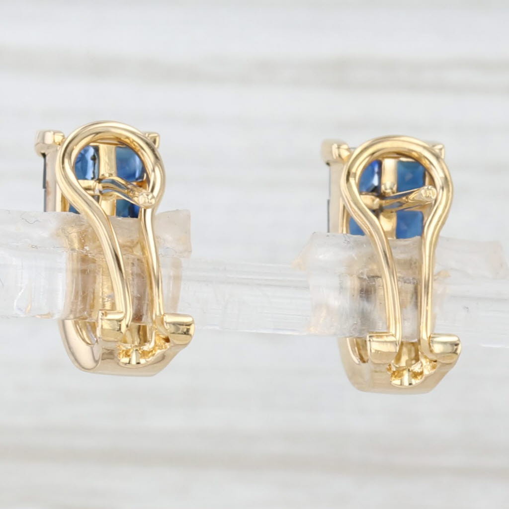 Light Gray 1.76ctw Blue Sapphire Diamond Drop Earrings 18k Yellow Gold Omega Backs