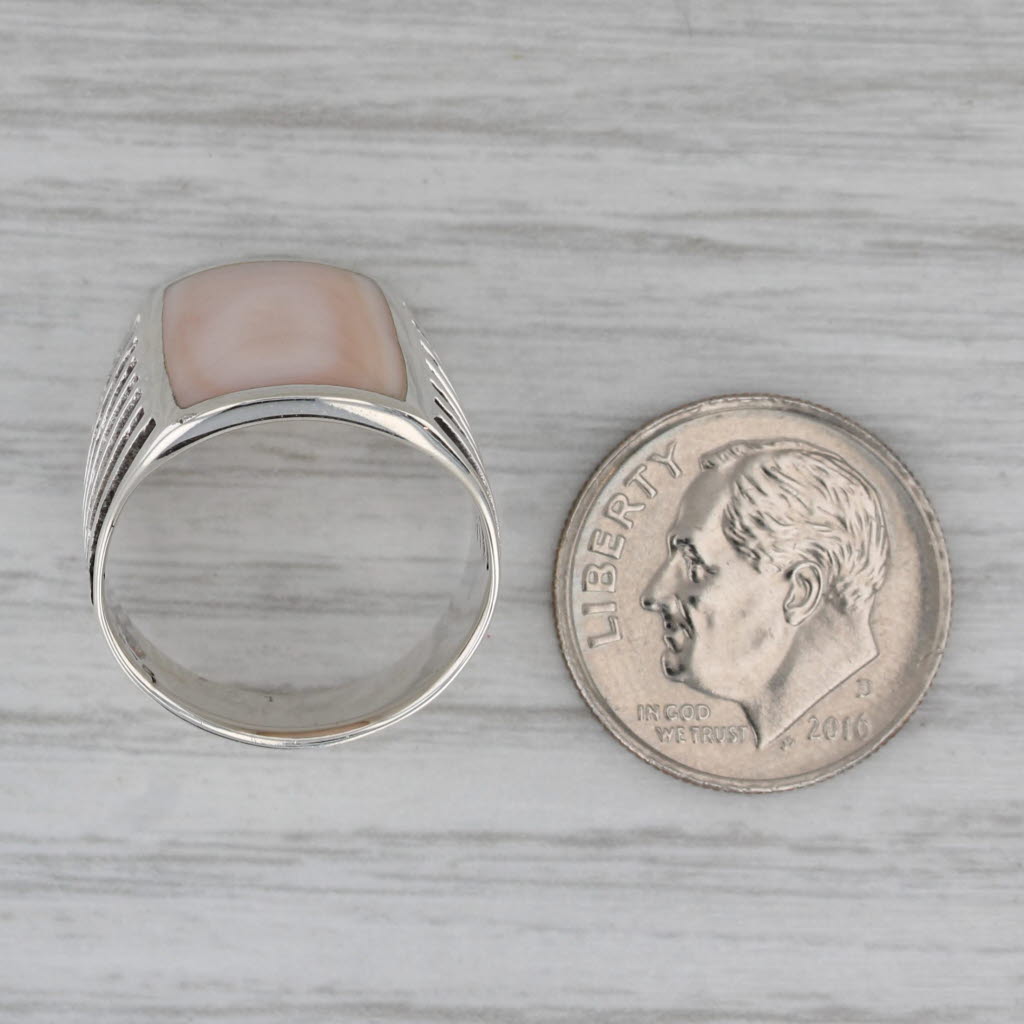 Dark Gray Pink Mother of Pearl Ring Sterling Silver Size 5.75 Statement