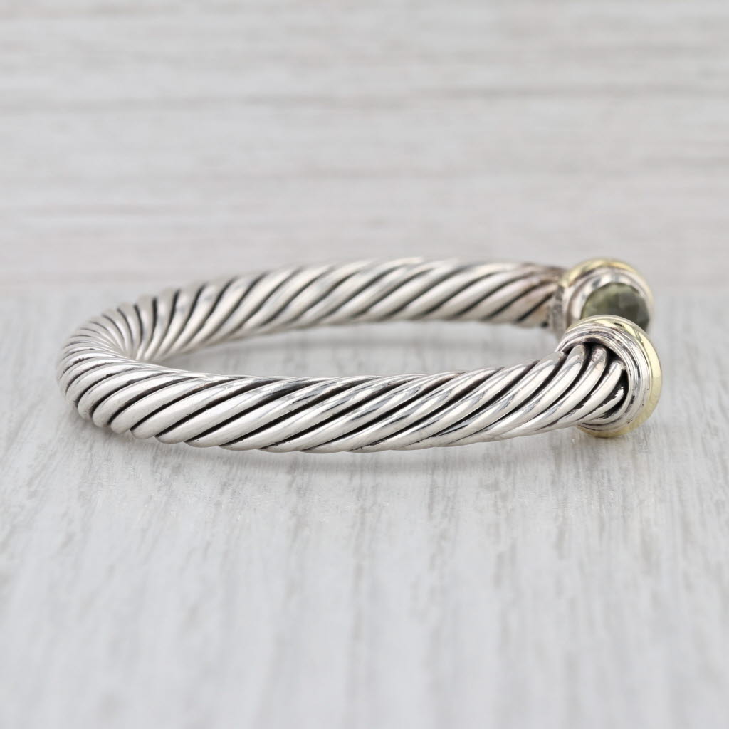 David Yurman Prasiolite Amethyst Cable Cuff Bracelet Sterling Silver 14k Gold