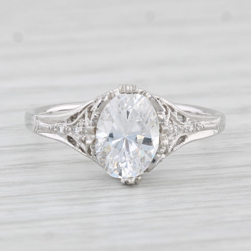 Light Gray New Beverley K Oval Semi Mount Diamond Ring 14k White Gold Size 6.75 Filigree