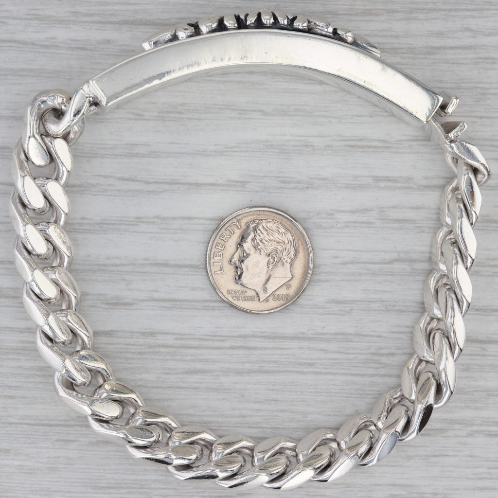 Gray Vintage Ornate Floral Bar Bracelet Sterling Silver 8.5" Snap Clasp