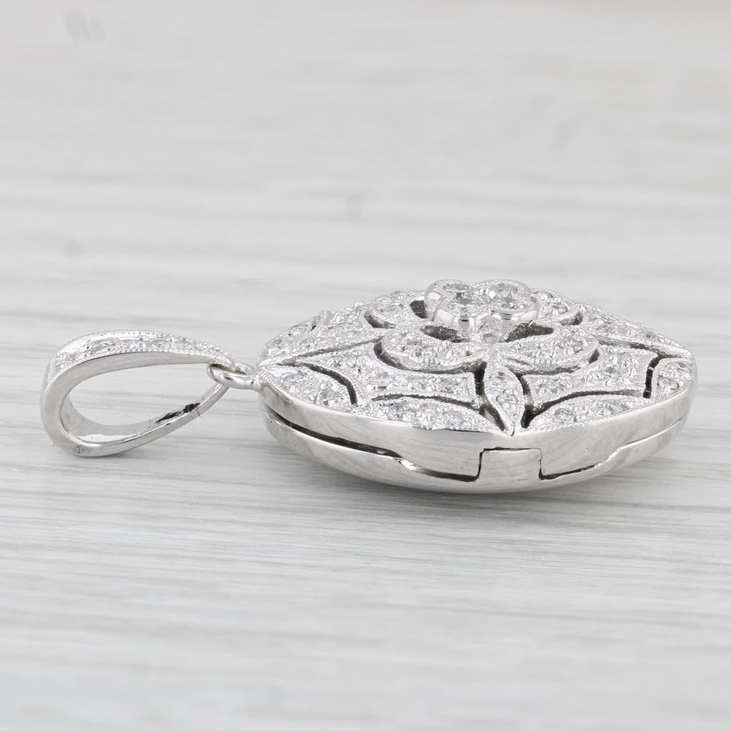 Light Gray 0.36ctw Diamond Flower Pendant 14k White Gold Diffuser Locket