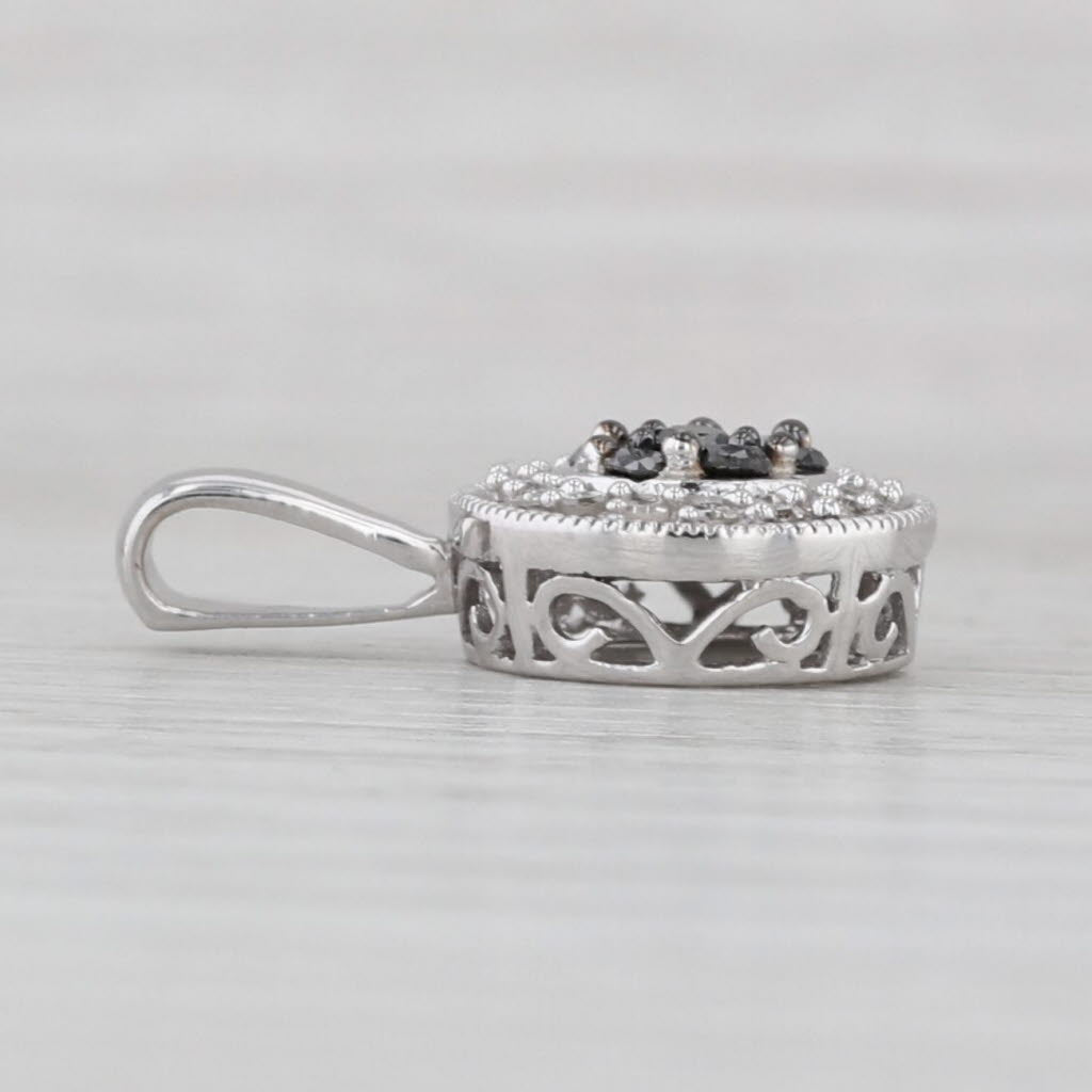 0.23ctw Black White Diamond Halo Pendant 10k White Gold Small Drop