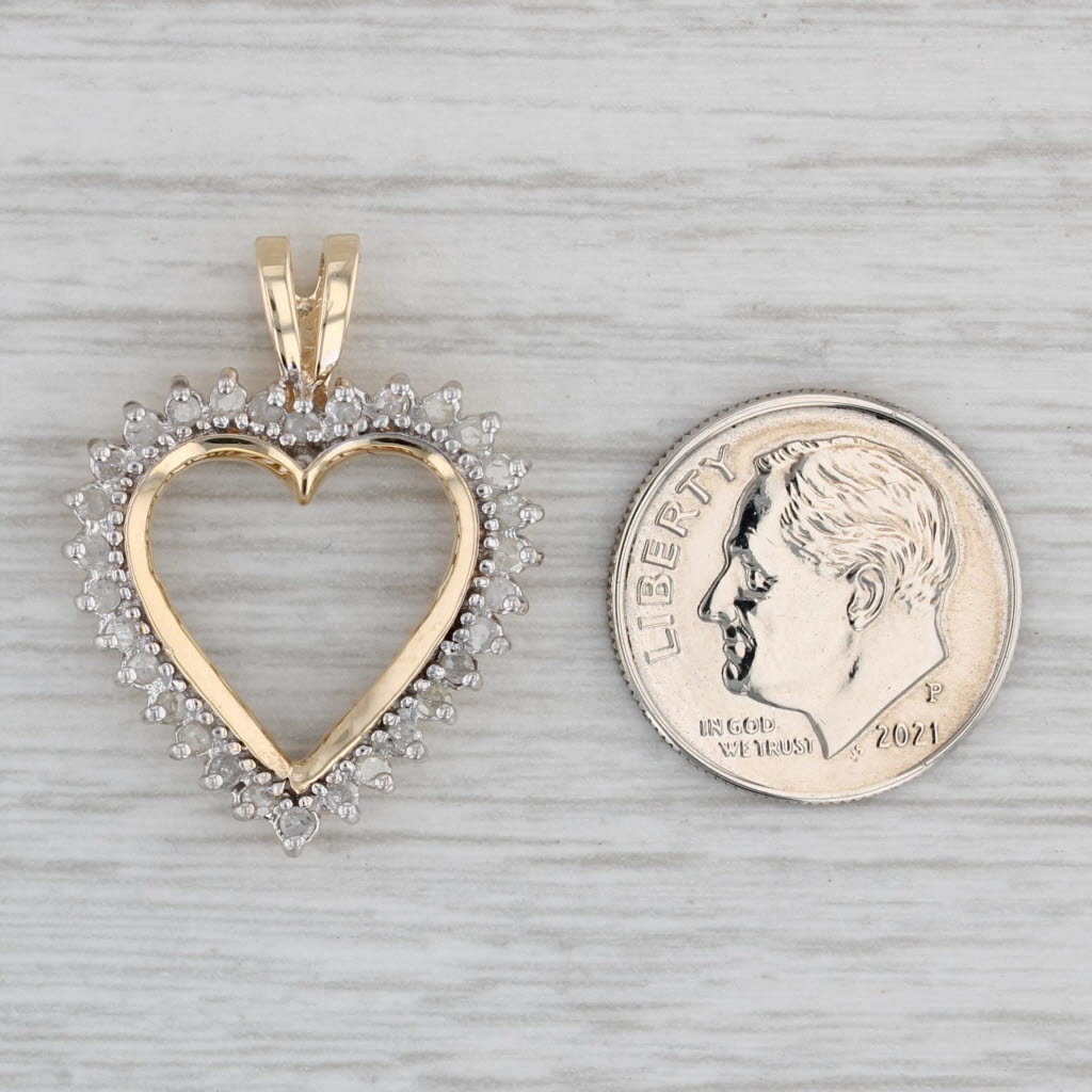 Gray 0.25ctw Diamond Halo Open Heart Pendant 10k Yellow Gold