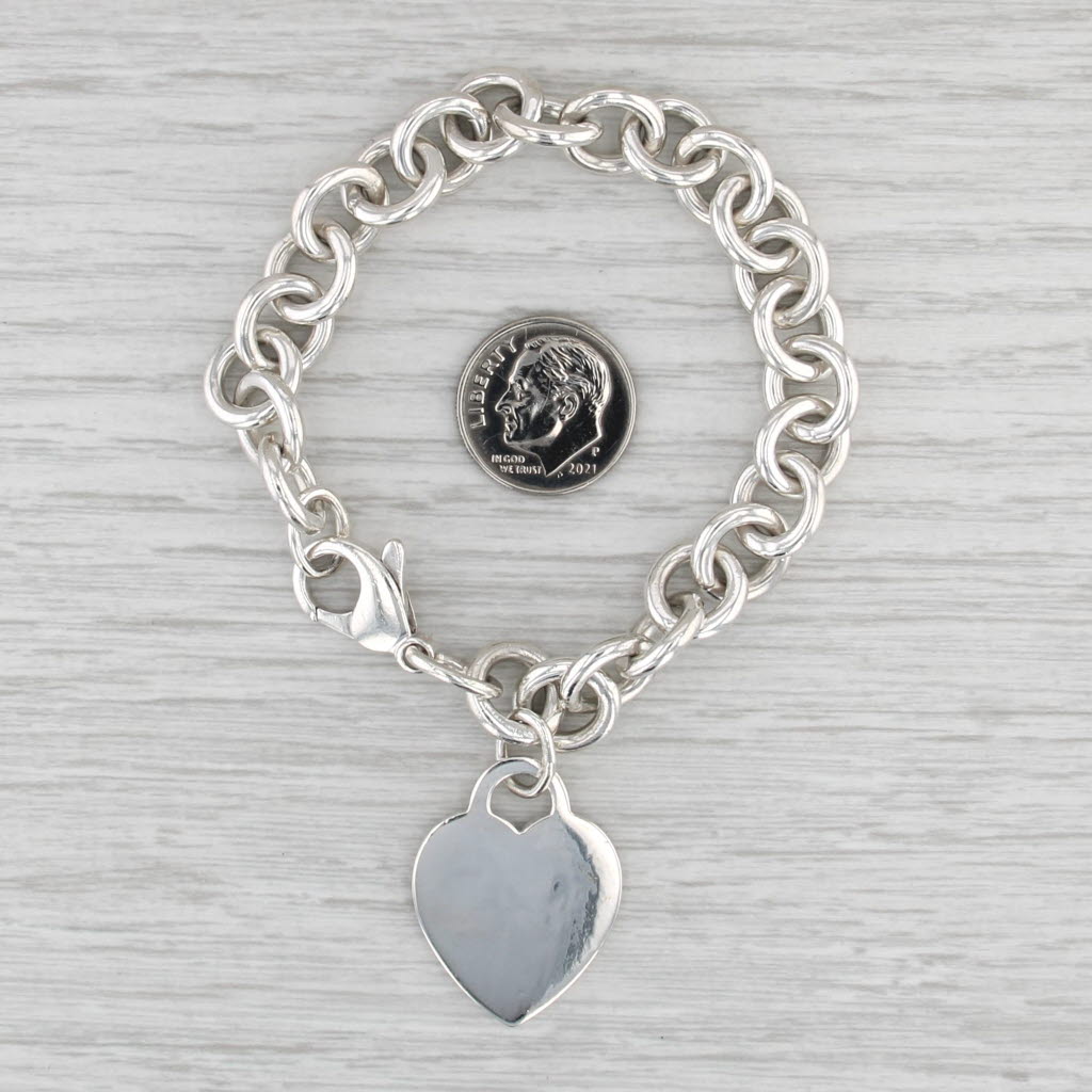 Engravable Tiffany Heart ID Tag Charm Bracelet Sterling Silver 7" Cable Chain