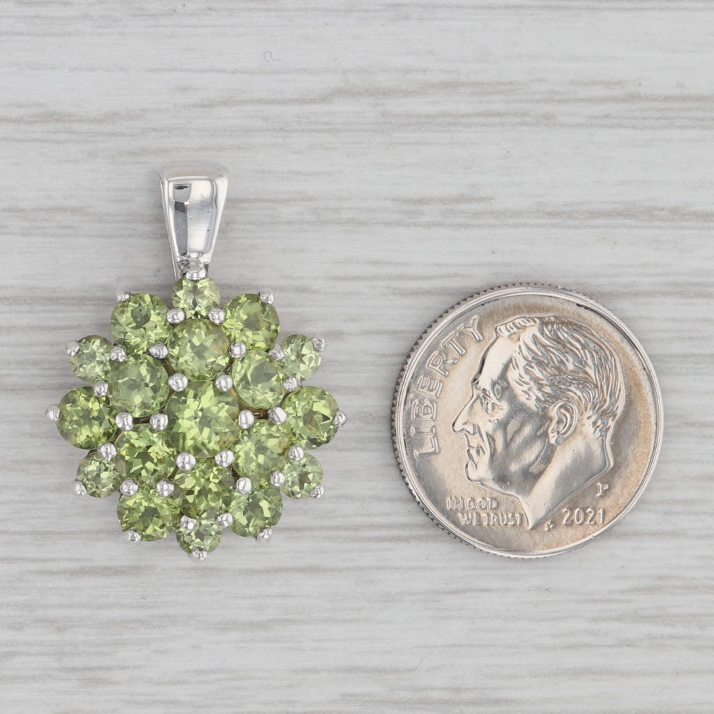 Gray 4.76ctw Peridot Flower Cluster Pendant Sterling Silver