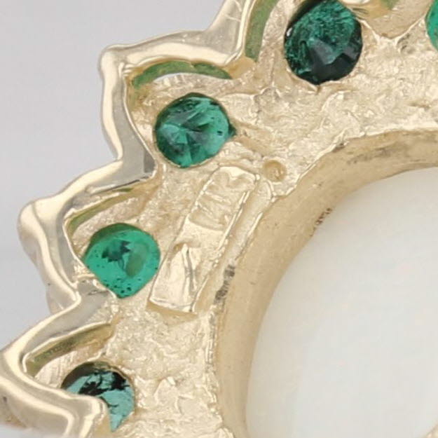 Opal Cabochon 0.72ctw Emerald Halo Pendant 14k Yellow Gold