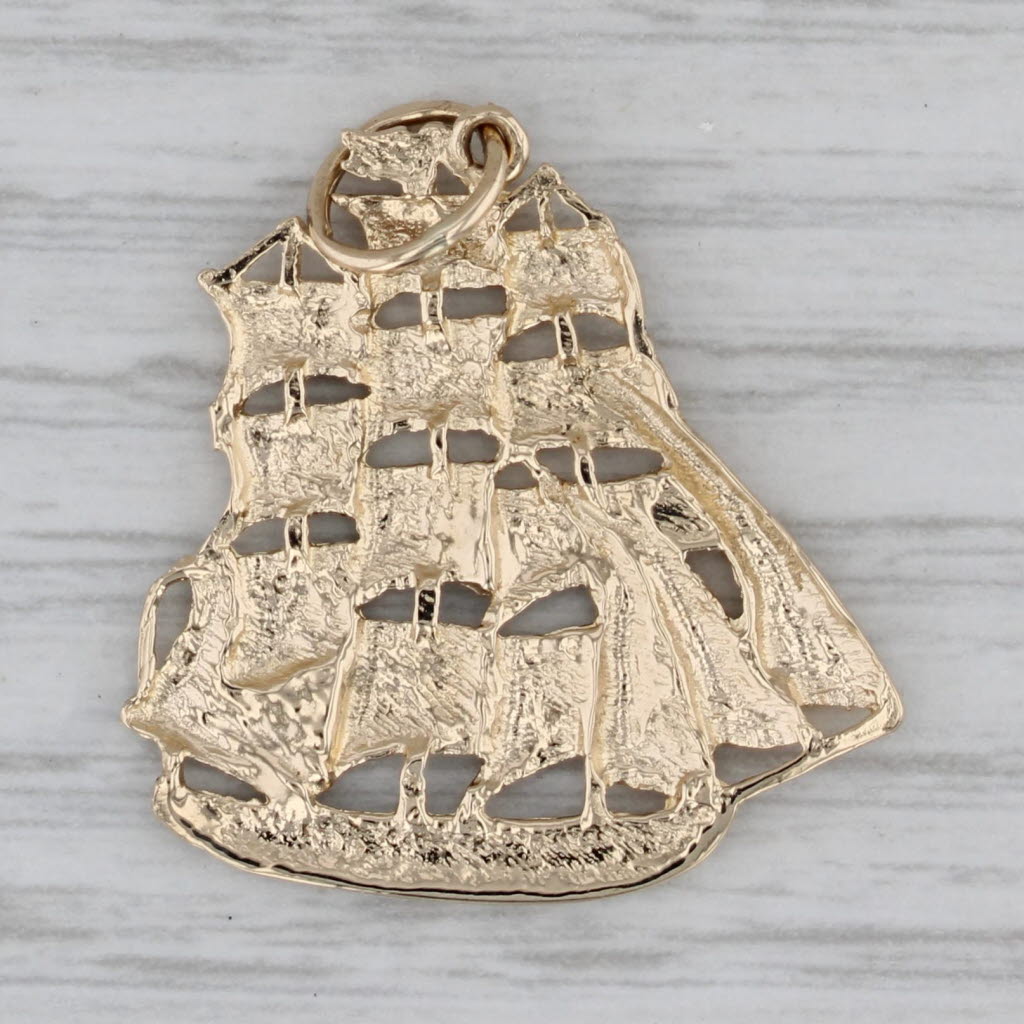 Gray Tall Ship Pendant 14k Yellow Gold Nautical Charm
