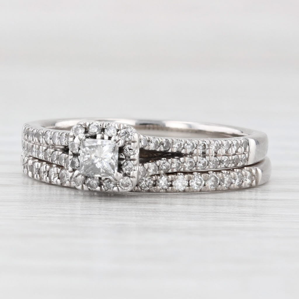 Light Gray 0.56ctw Diamond Engagement Ring Wedding Band Bridal Set 10k White Gold Sz 6.75-7