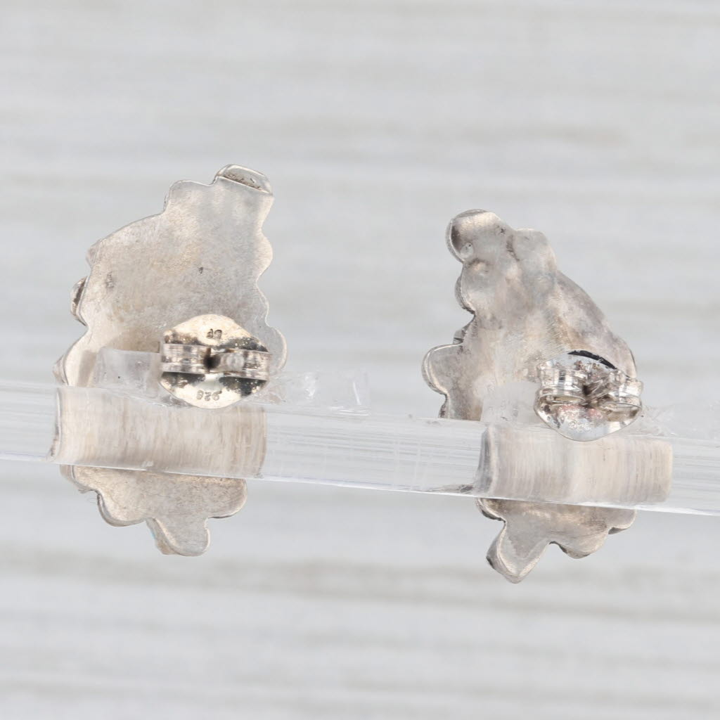 Light Gray Vintage Lab Created Turquoise Leaf Stud Earrings Sterling Silver Native American