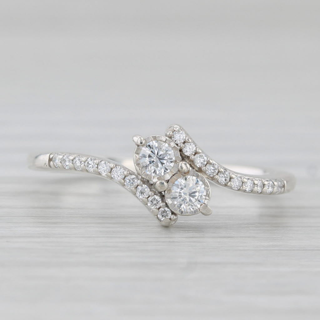 Light Gray 0.22ctw 2-Stone Bypass Diamond Ring Sterling Silver Size 6.75 Anniversary
