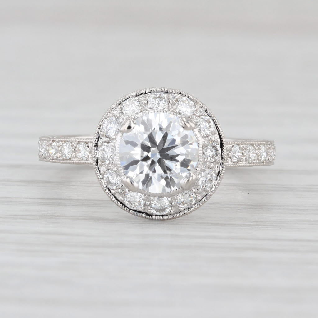 1.58ctw Lab Grown Diamond Halo Wheat Engagement Ring 14k White Gold Sz 6.75 IGI