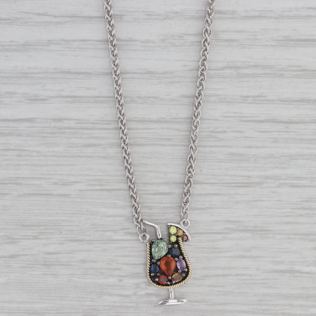 Gray Effy 1.30ctw Sapphire Cocktail Pendant Necklace 18k Gold Sterling Silver 17"