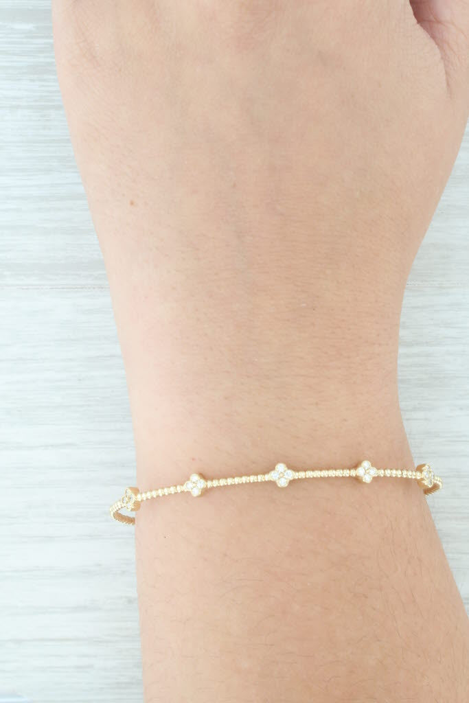Tan New 0.35ctw Diamond Flowers Flexible Bead Bangle Bracelet 14k Yellow Gold 6.75"