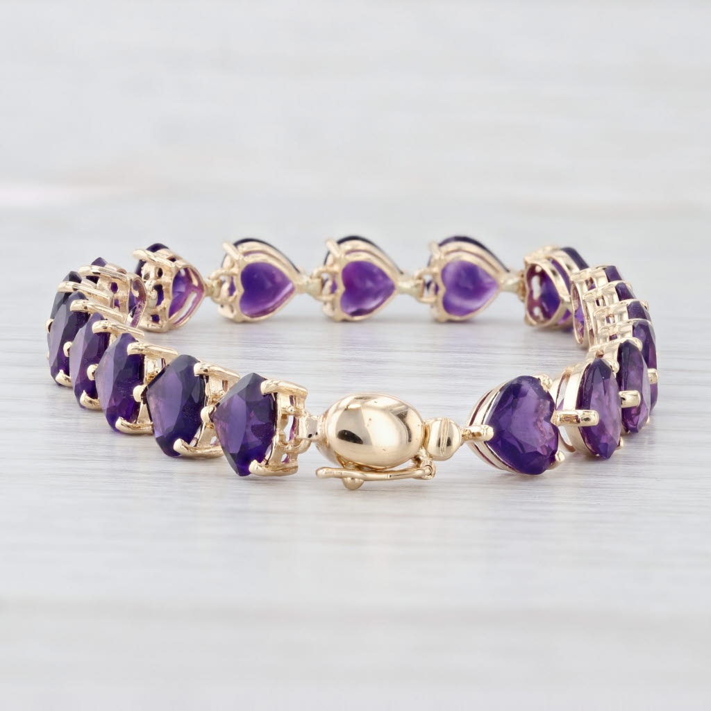 Light Gray 2ctw Amethyst Hearts Tennis Bracelet 14k Yellow Gold 6.75" 7.2mm