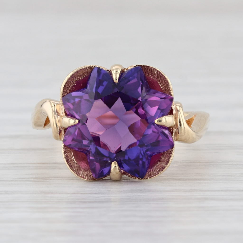 6.40ct Lab Created Purple Sapphire Solitaire Star Ring 14k Yellow Gold Size 6.75