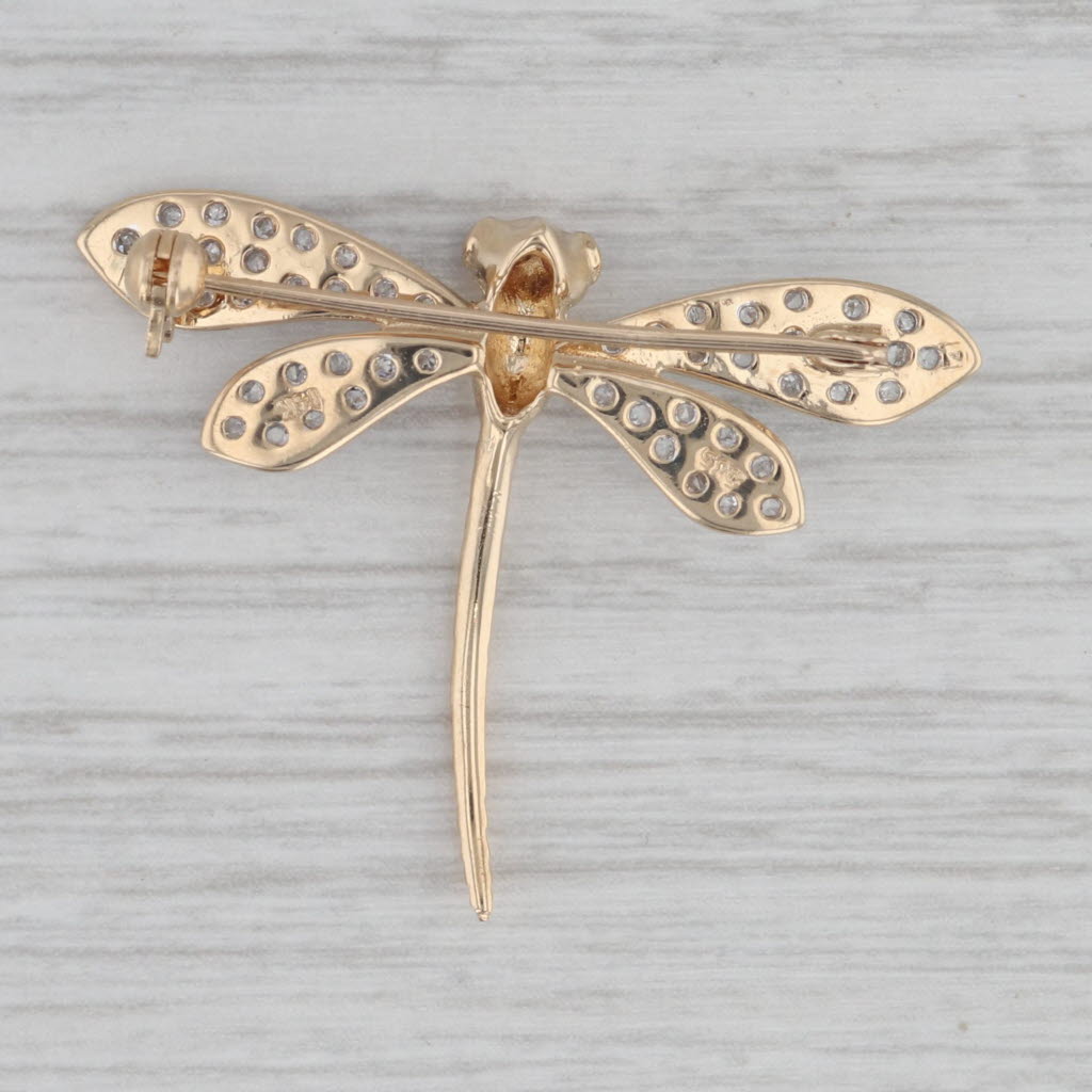 Gray 0.25ctw Diamond Ruby Dragonfly Brooch 14k Yellow Gold Pin