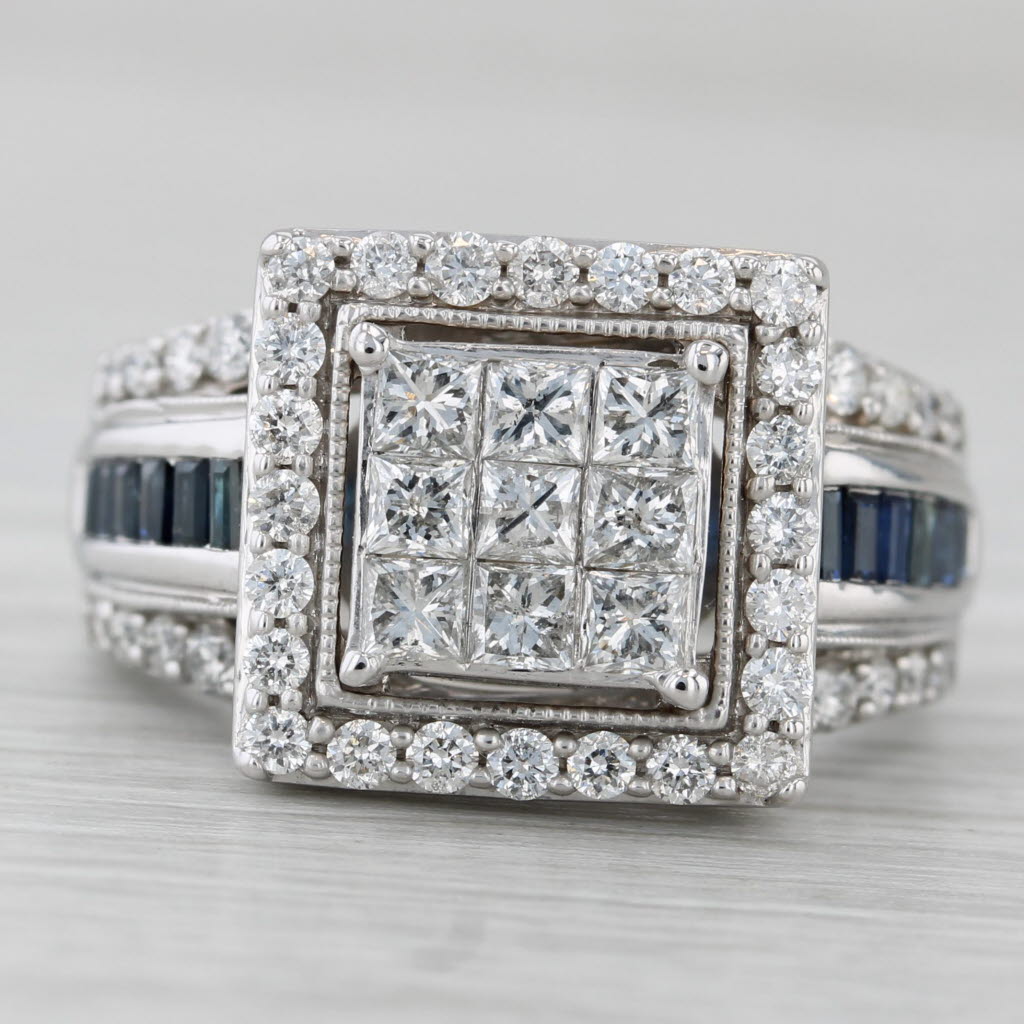 Gray 1.77ctw Diamond Halo Engagement Ring 14k White Gold Sapphire Accents Size 7