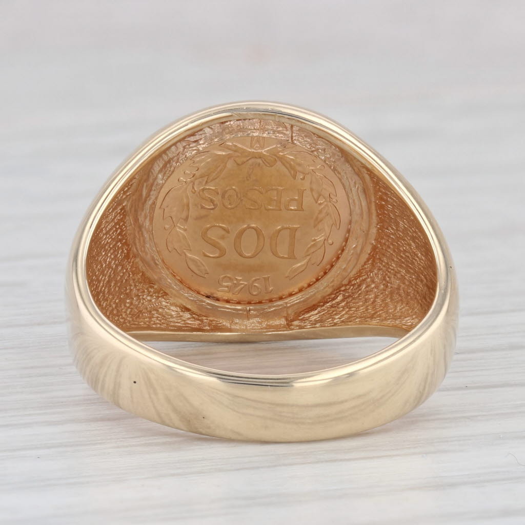 Light Gray 1945 Dos Pesos Coin Ring 14k 900 Yellow Gold Size 9 Mexico