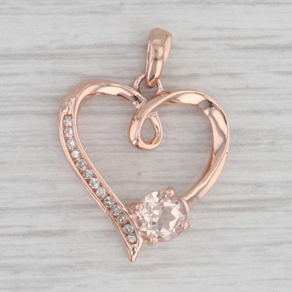 Gray 0.57ctw Morganite Diamond Open Heart Pendant 10k Rose Gold