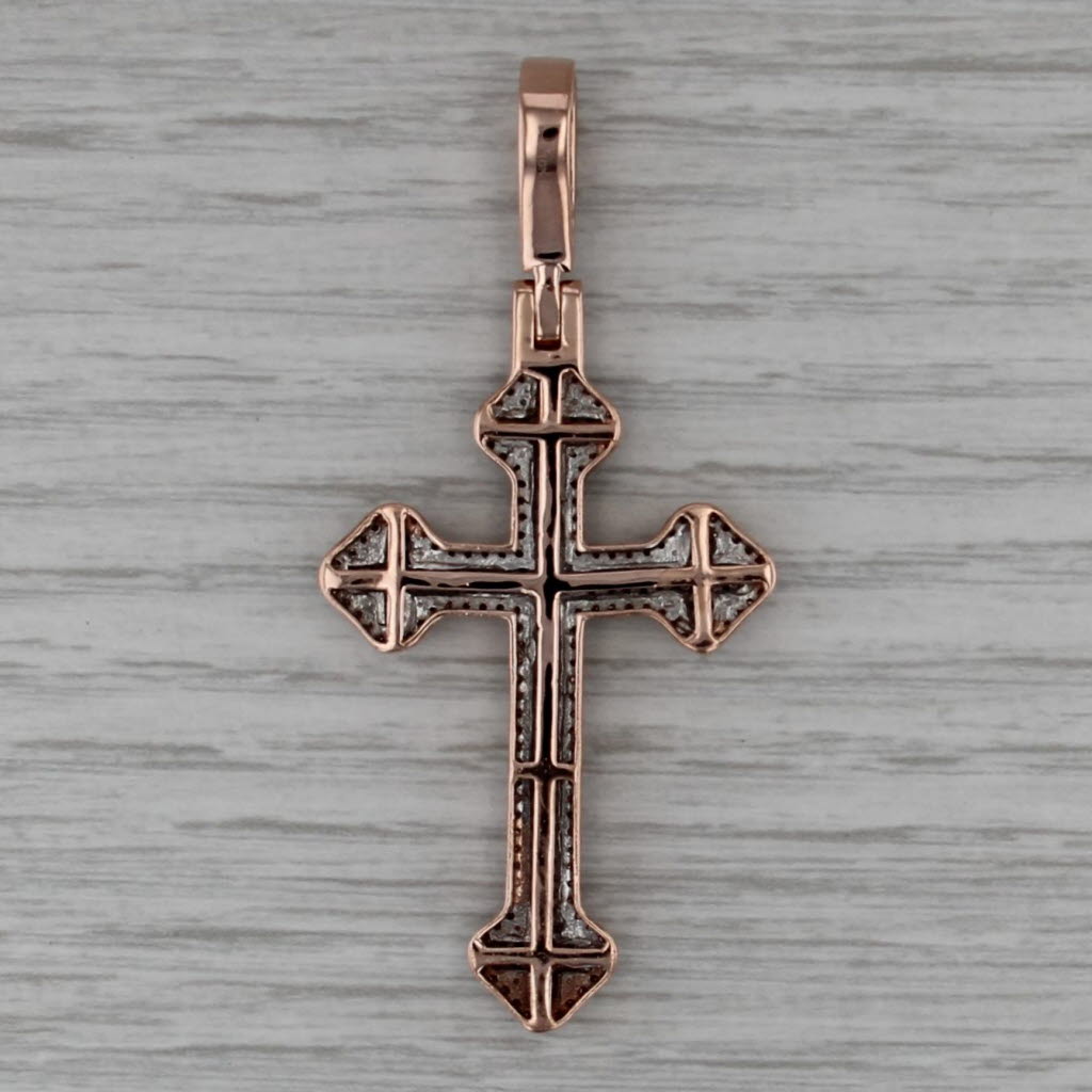 Large 1.70ctw Diamond Cross Pendant 10k Rose Gold Religious Jewelry