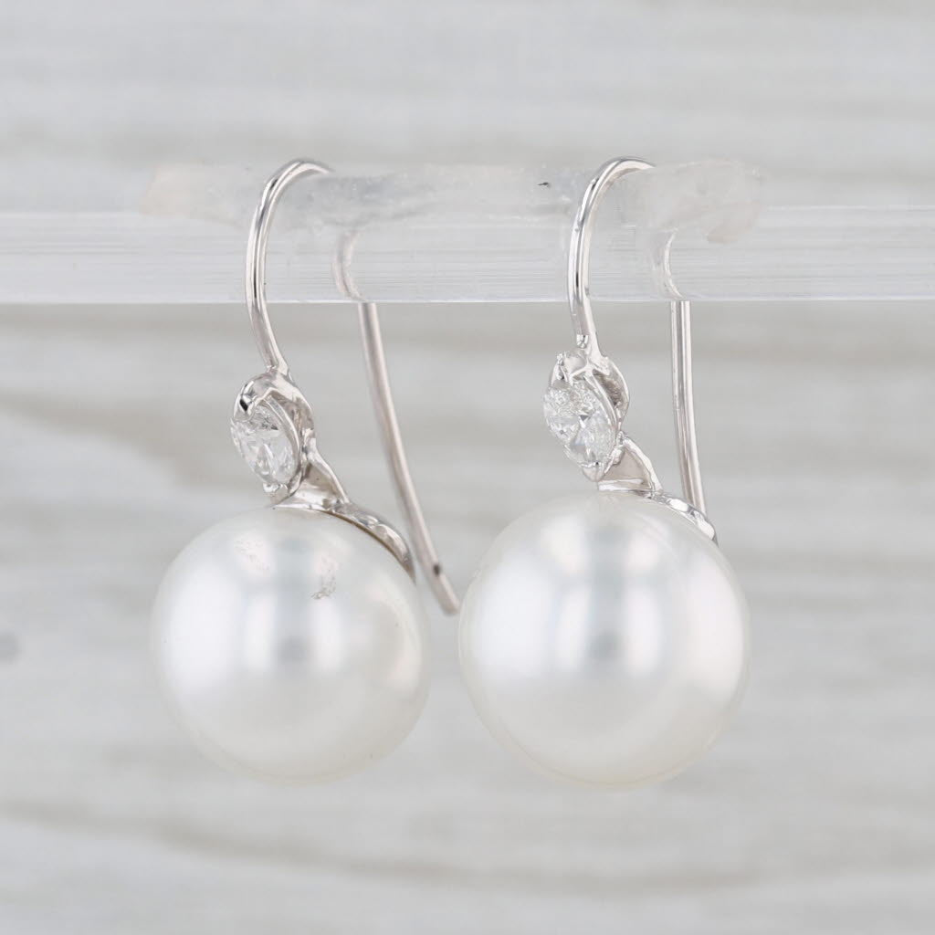 Cultured Pearl 0.30ctw Diamond Drop Earrings 18k White Gold Hook Posts